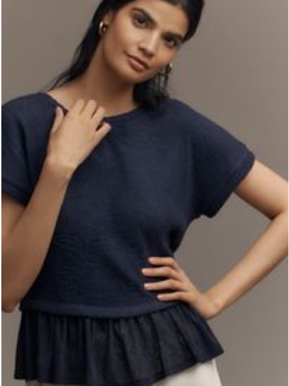 NWT Pilcro Navy Textured Short Sleeve Sweater Twofer Top